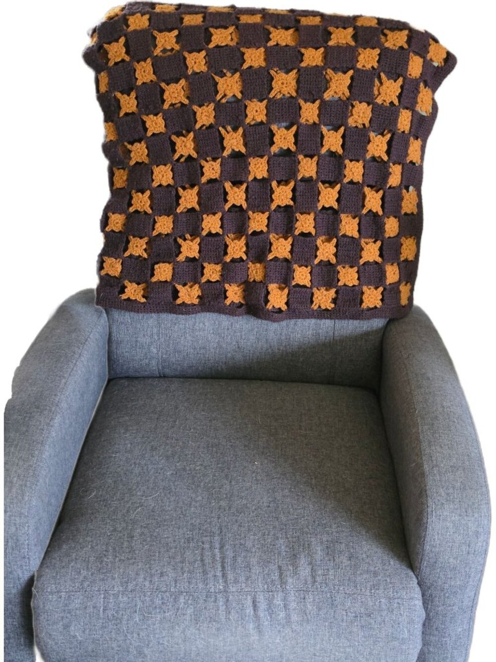 Hand Crochet Medallion Grid Afghan Blanket Cottagecore Boho Brown Caramel Throw - Picture 5 of 8